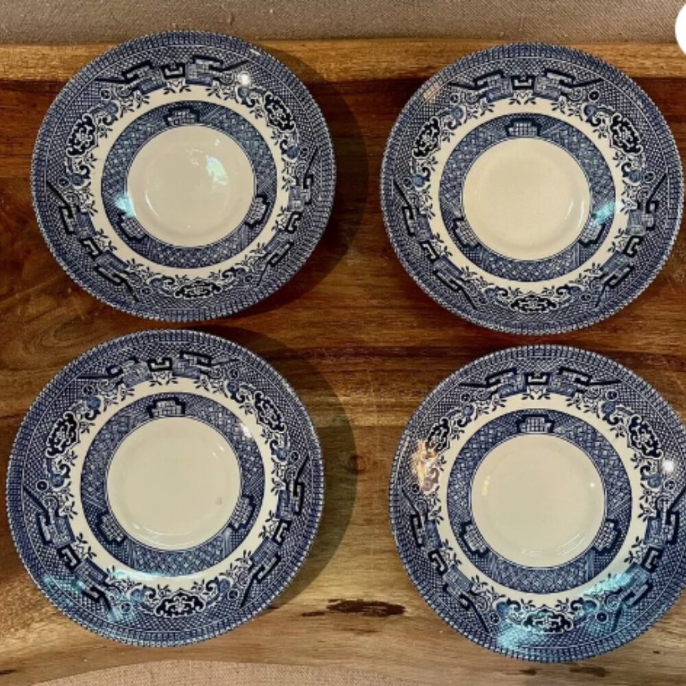 Vintage Set of 4 Blue Willow Saucers Royal USA